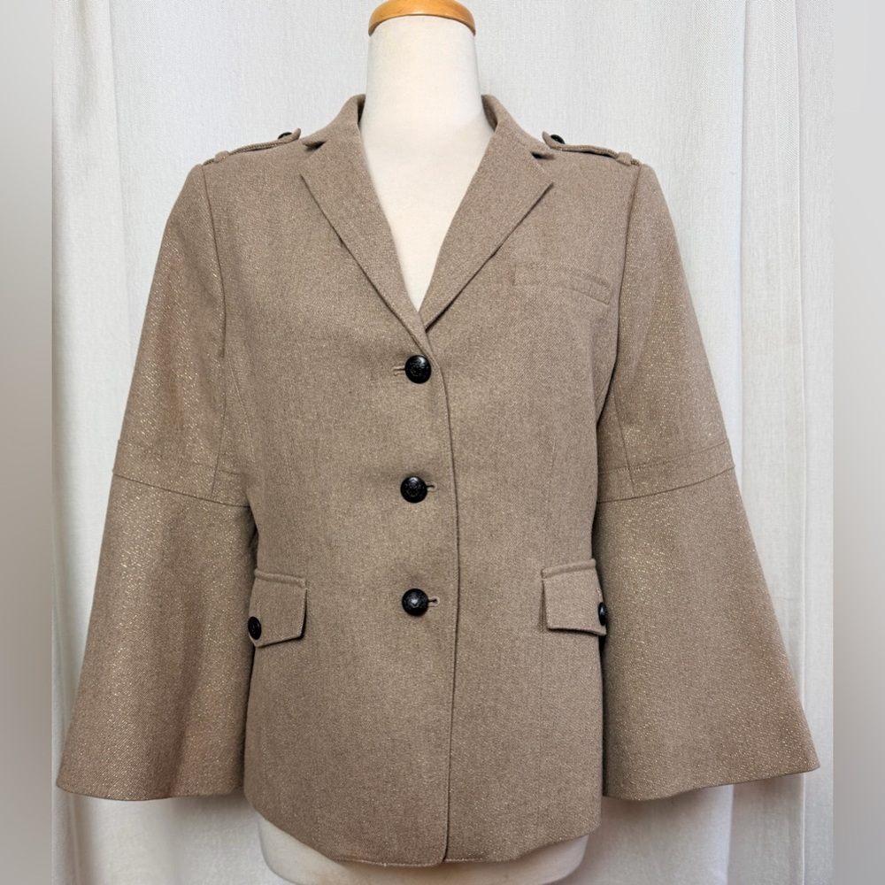 Banana Republic Military Blazer Metallic Taupe Crest Button Evening Jacket 12